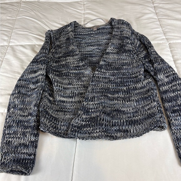 J. Jill Sweaters - J.Jill Women’s Large Knit Open Cardigan Sweater Blue Gray Marled Cropped Cotton